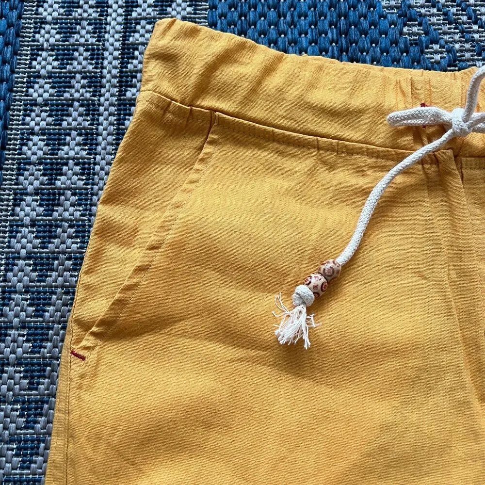 Mustard yellow linen cotton blend shorts XS Unisex granola outdoors coastal